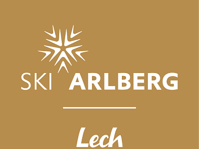 Ein beiges Logo mit einem stilisierten weißen Stern und dem Text 'Ski Arlberg Lech'. Es wirkt elegant und repräsentiert eine Wintersportregion.