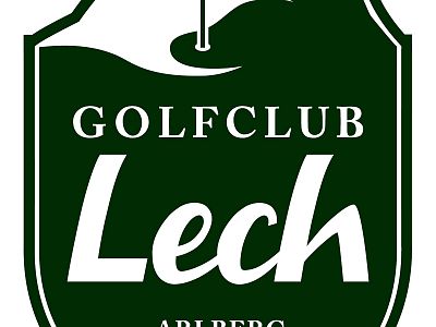 Logo des Golfclubs Lech mit einem stilisierten Golfschläger und Ball über dem Schriftzug auf einem dunkelgrünen Hintergrund.