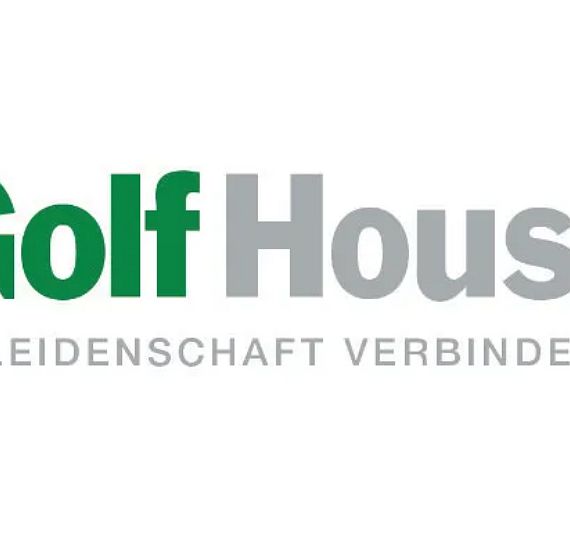 Logo mit dem Text "Golf House" in grüner und grauer Schrift und dem Slogan "Leidenschaft verbindet" darunter in Großbuchstaben.
