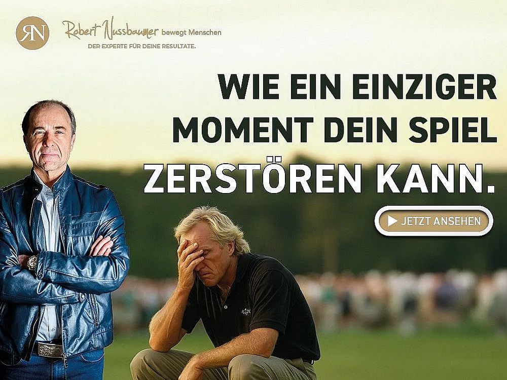 Zwei Männer in einem Motivationsplakat, einer mit verschränkten Armen, der andere in nachdenklicher Haltung. Text darüber: "Wie ein einziger Moment dein Spiel zerstören kann."