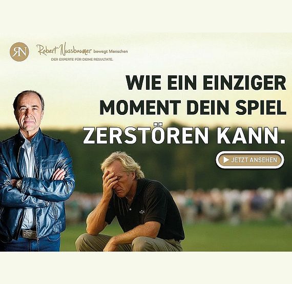 Zwei Männer in einem Motivationsplakat, einer mit verschränkten Armen, der andere in nachdenklicher Haltung. Text darüber: "Wie ein einziger Moment dein Spiel zerstören kann."