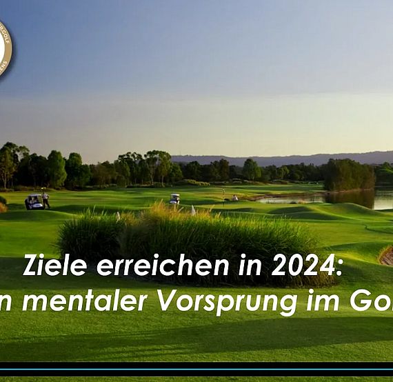 Lush golf course with rolling greens, trees, and a water hazard under a clear sky, emphasizing mental focus for golf in 2024.