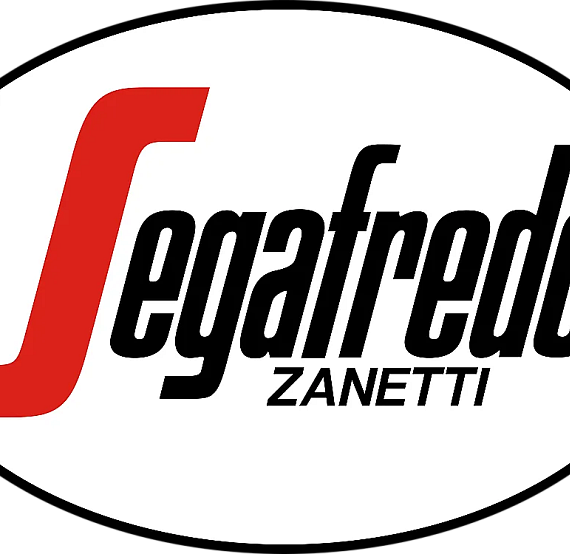 Logo von Segafredo Zanetti mit rotem "S" und schwarzem Schriftzug auf weißem Hintergrund, umgeben von einem schwarzen ovalen Rahmen.